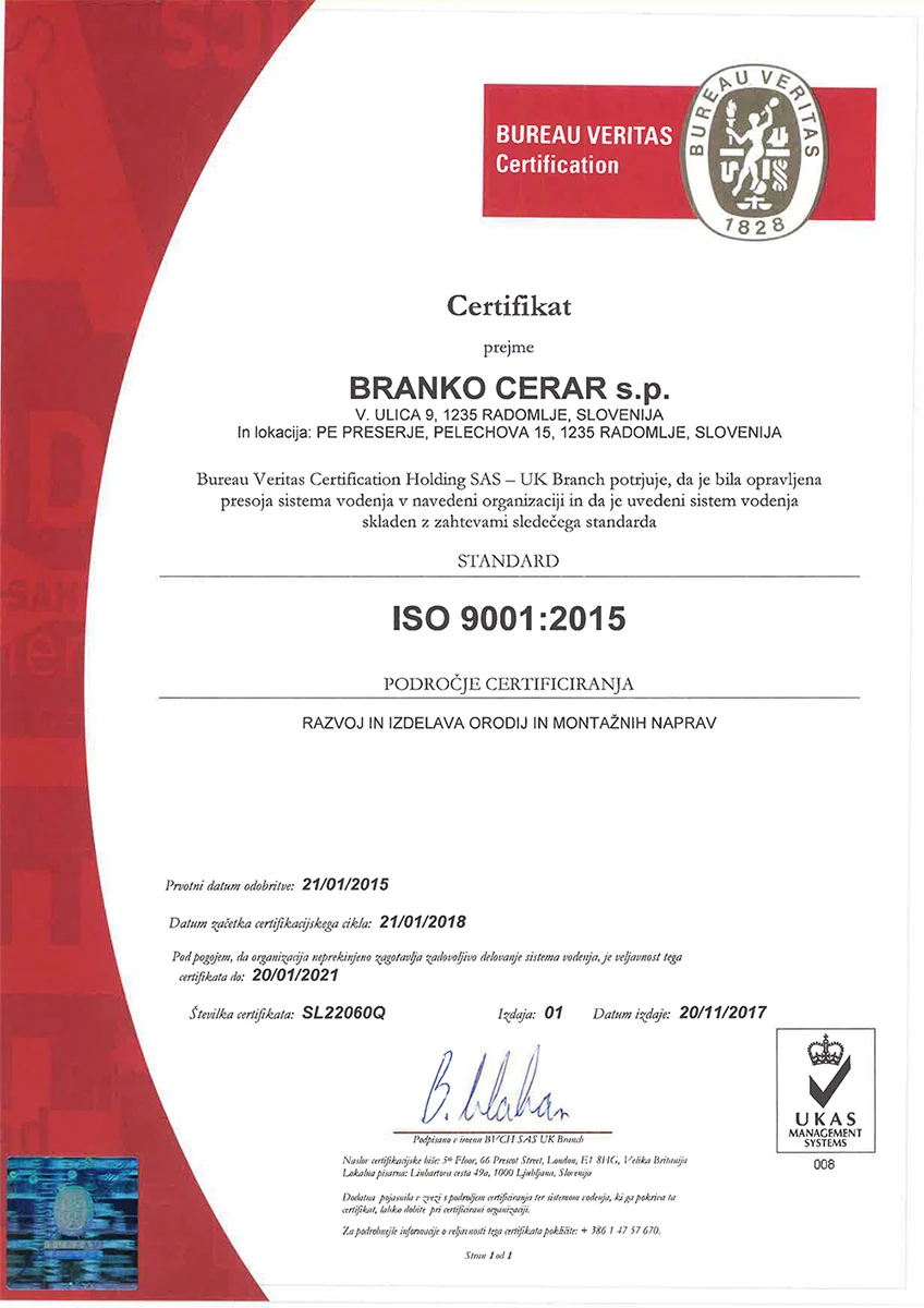 Certifikat ISO 9001:2015, Bureau Veritas